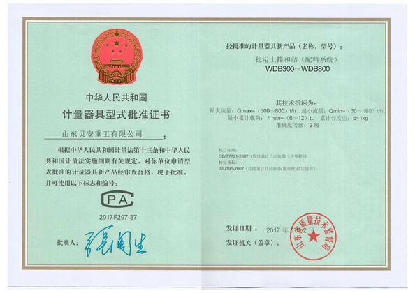중국 Shandong Beian Heavy Industry Co.,Ltd 인증
